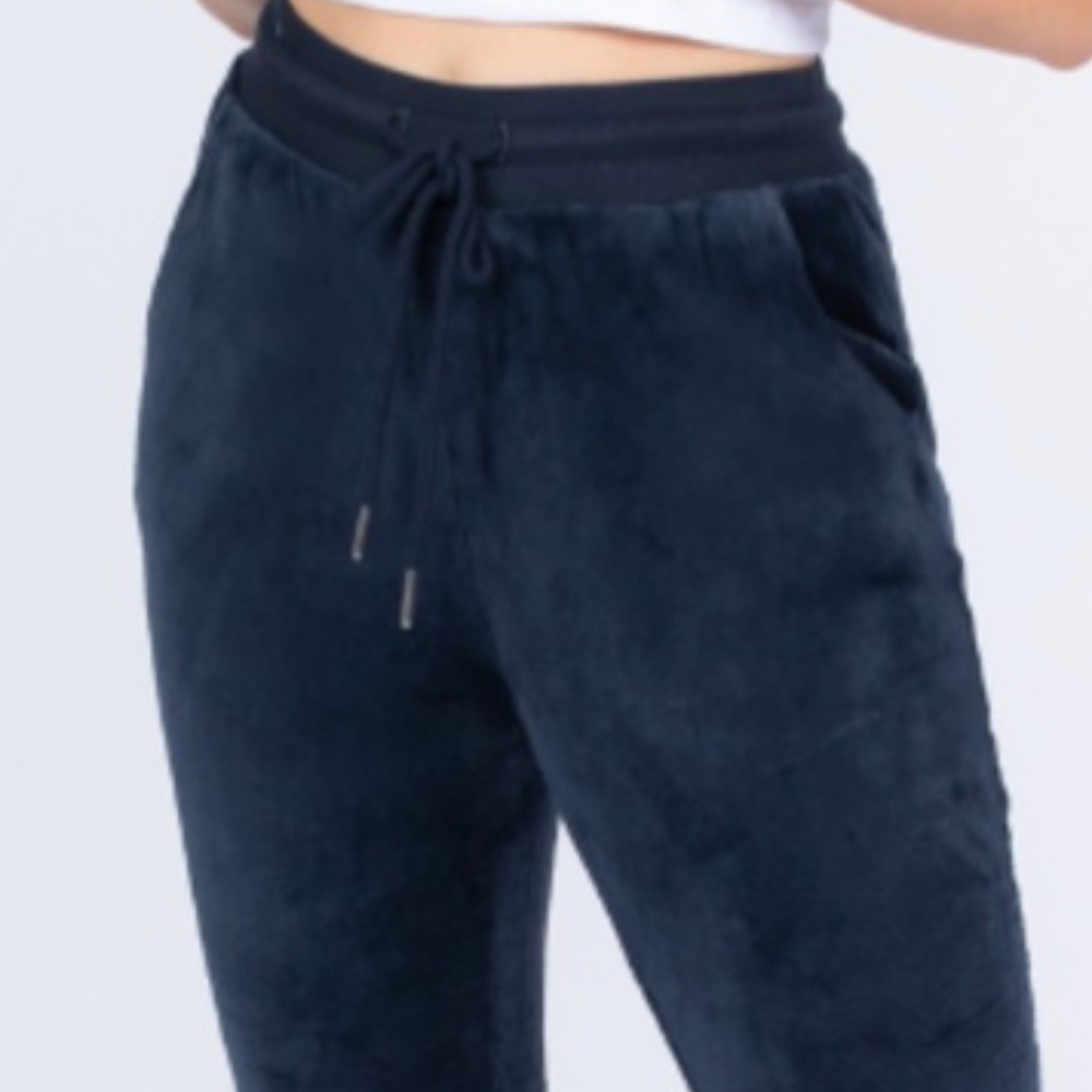 NEW Women's Soft Fuzzy Faux Fur Navy Blue Sweatpants- Size L - Picture 4 of 5